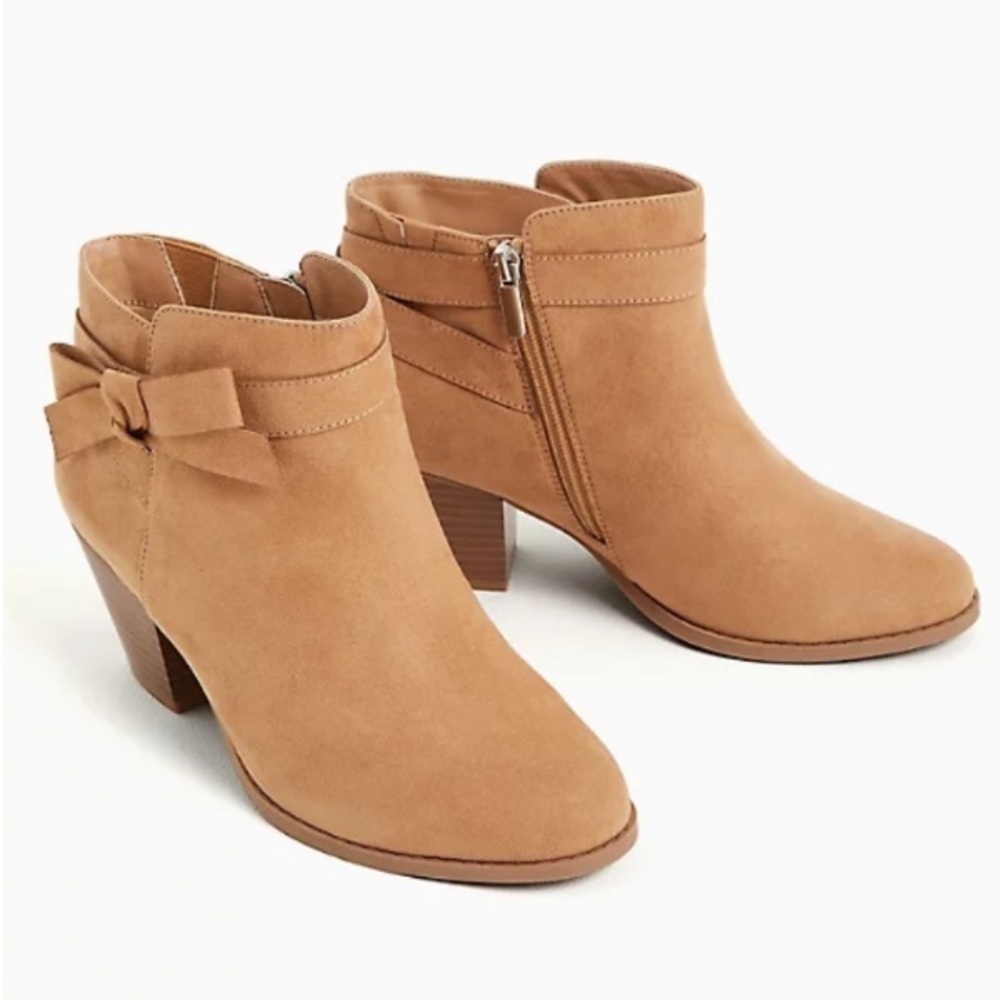 👢BEIGE FAUX SUEDE SIDE BOW BOOTIE
